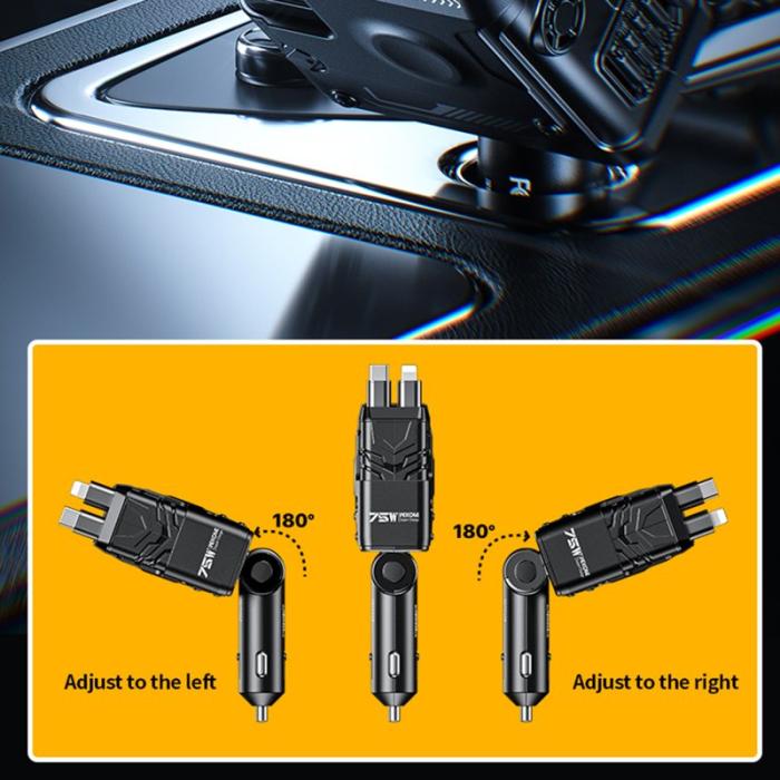 OEM - WEKOME WP-C59 Biladapter 75W Snabbladdning Multi-Port med utdragbar kabel - Vit