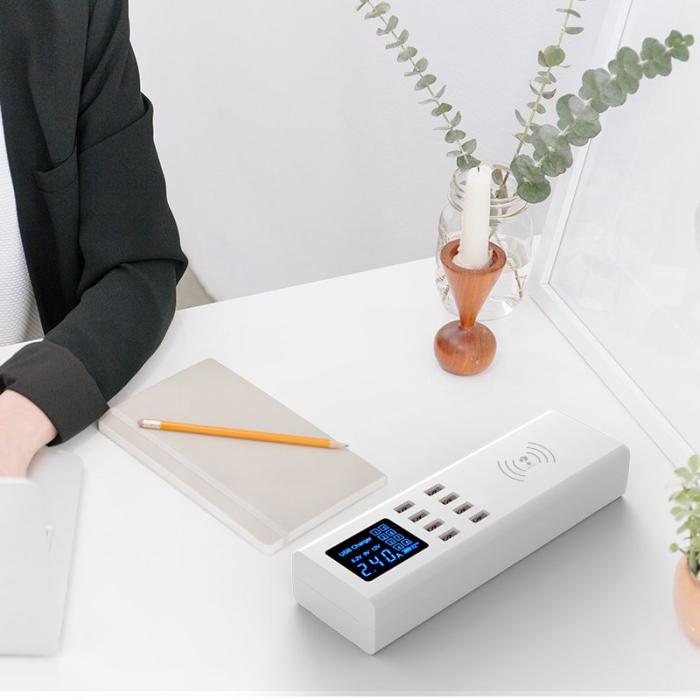 OEM - WIN HOW SOLUTION YC-CDA23 QI Trådlös laddare 8 portar 40W med LED-display