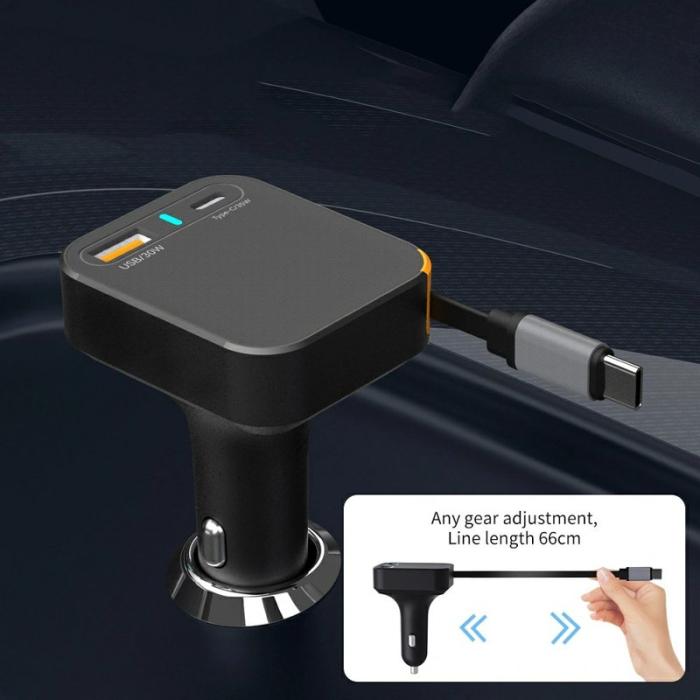 OEM - WIWU Wi-CC033 Helix USB A + Type C Biladapter 65W Snabbladdning med Kabel