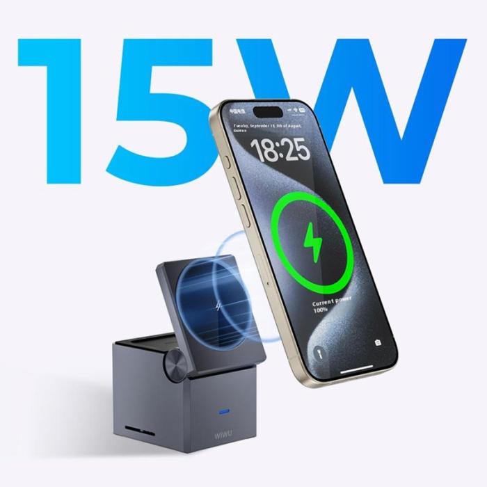 OEM - WIWU Wi-W030 3-i-1 trådlös laddningsställ för iPhone, Apple Watch, AirPods
