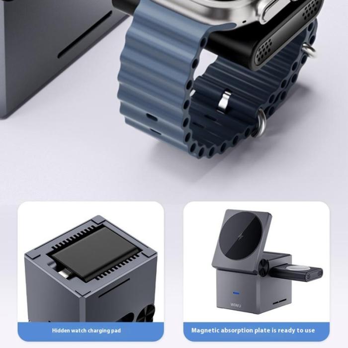 OEM - WIWU Wi-W030 3-i-1 trådlös laddningsställ för iPhone, Apple Watch, AirPods