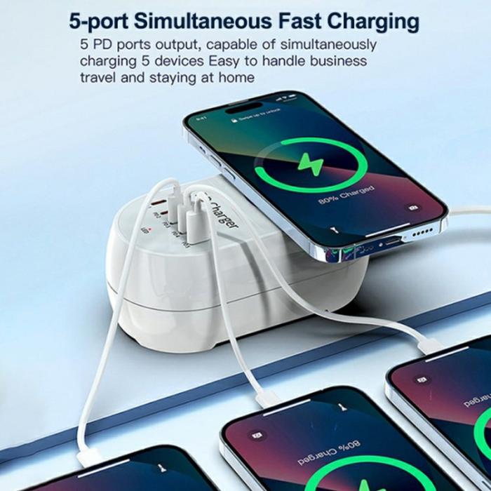 OEM - WLX-810C 140W GaN skrivbordsladdare med 5 PD-portar och 15W trådlös laddning