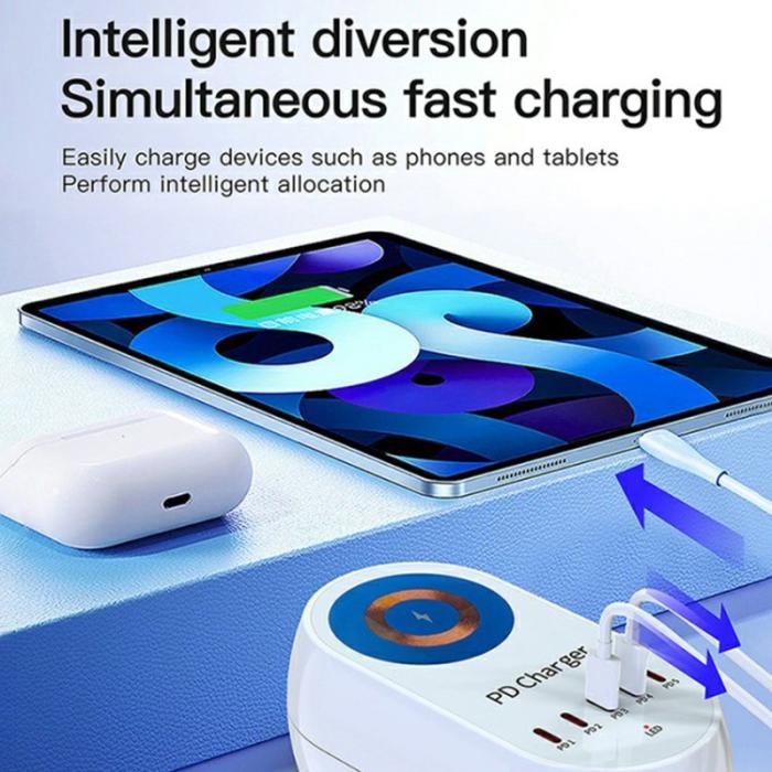 OEM - WLX-810C 140W GaN skrivbordsladdare med 5 PD-portar och 15W trådlös laddning