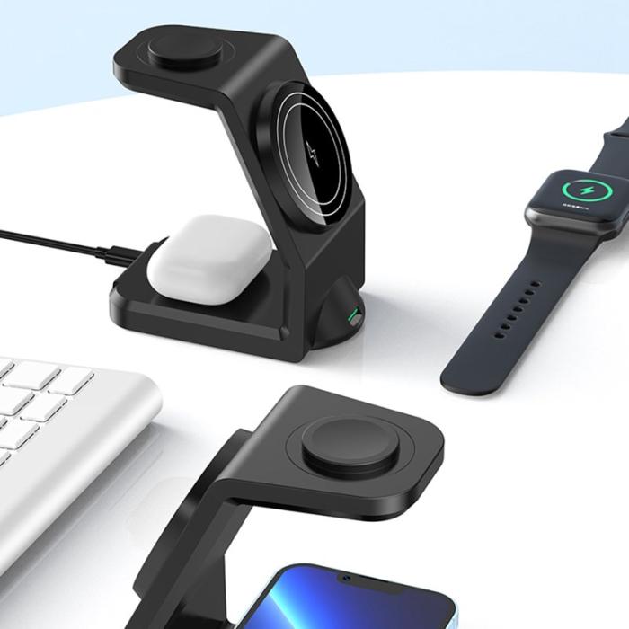 OEM - WT158 3-i-1 15W Magnetisk Trådlös Laddare Ställ Multifunktionell Docka