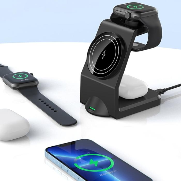 OEM - WT158 3-i-1 15W Magnetisk Trådlös Laddare Ställ Multifunktionell Docka