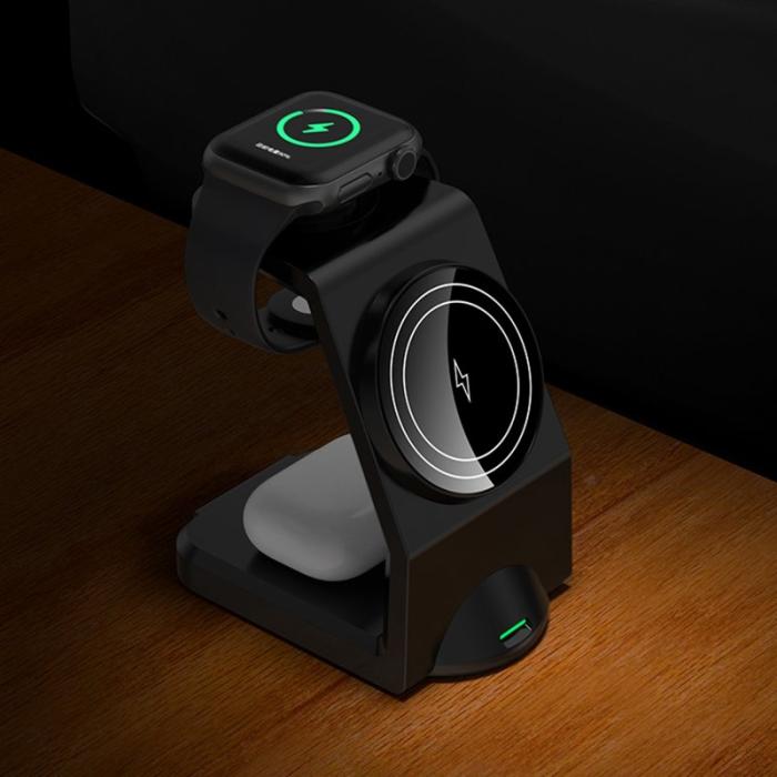 OEM - WT158 3-i-1 15W Magnetisk Trådlös Laddare Ställ Multifunktionell Docka