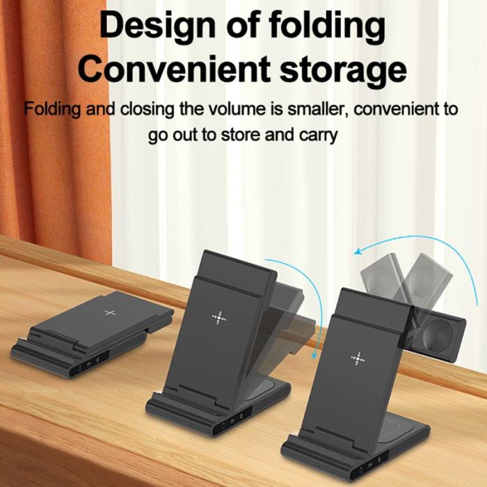 OEM - X1 3-i-1 Fällbar Trådlös Laddare för iPhone, iWatch, AirPods - Vit