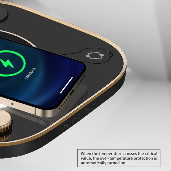 OEM - X3 15W Snabbladdare 3-i-1 Trådlös för Mobiltelefoner, Klockor, Hörlurar - Vit