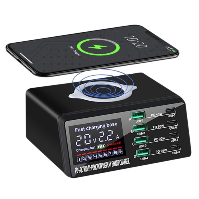 OEM - 110W USB+PD Smart Multi-Port Laddare + Trådlös Laddare för iPhone iPad