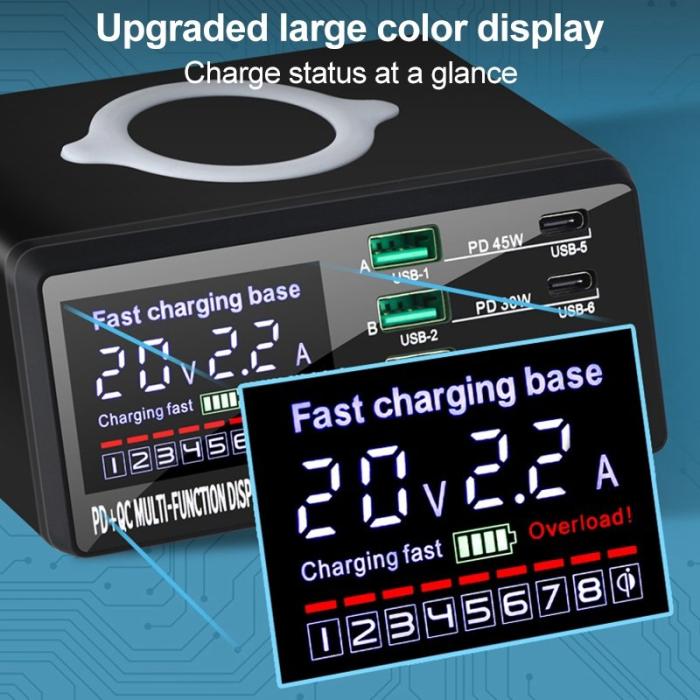 OEM - 110W USB+PD Smart Multi-Port Laddare + Trådlös Laddare för iPhone iPad