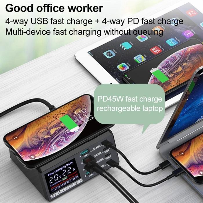 OEM - 110W USB+PD Smart Multi-Port Laddare + Trådlös Laddare för iPhone iPad