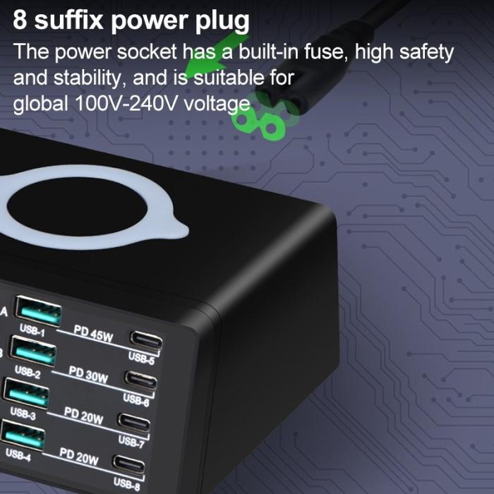 OEM - 110W USB+PD Smart Multi-Port Laddare + Trådlös Laddare för iPhone iPad