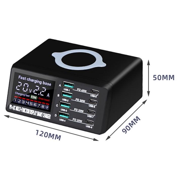 OEM - 110W USB+PD Smart Multi-Port Laddare + Trådlös Laddare för iPhone iPad