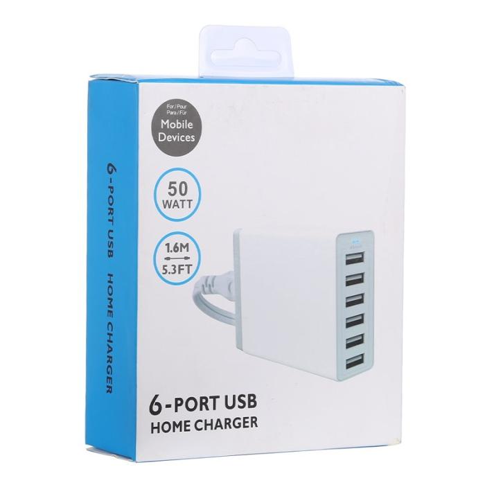 OEM - 6-portars USB Hemladdare Bärbar Reseladdare Svart 50W 5V 2.4A