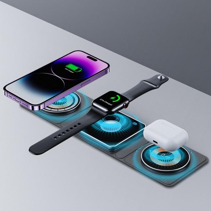 OEM - XH-X8 3-i-1 15W Trådlös Laddare för iPhone, iWatch, AirPods, Fällbar