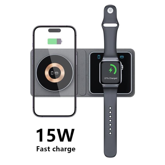 OEM - XH-X8C 3-i-1 15W Magnetisk Trådlös Laddare för Mobiltelefoner, Akryl