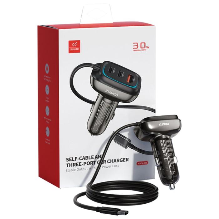 OEM - XUNDD XDCH-080 30W 3-Port Billaddare (2 USB-C + USB-A) med Kabel