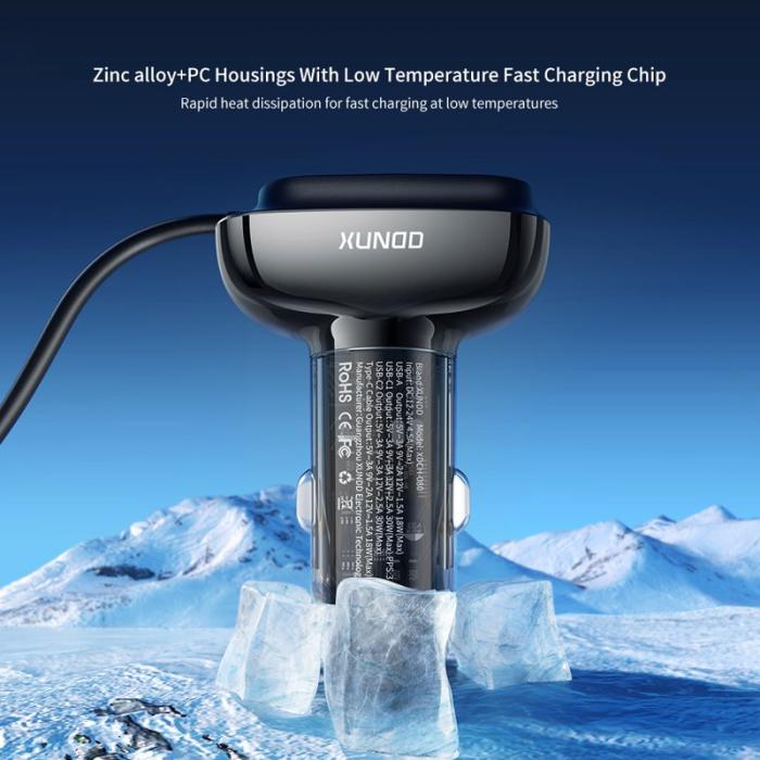 OEM - XUNDD XDCH-080 30W 3-Port Billaddare (2 USB-C + USB-A) med Kabel