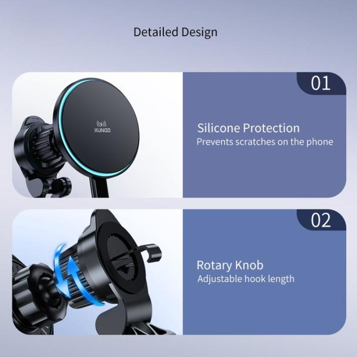 OEM - XUNDD XDCH-081 15W magnetisk trådlös biltelefonladdare med ambientljus