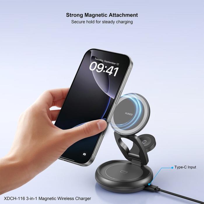 OEM - XUNDD XDCH-116 3-i-1 Magnetisk Trådlös Laddare för Mobil / Hörlurar / Klocka