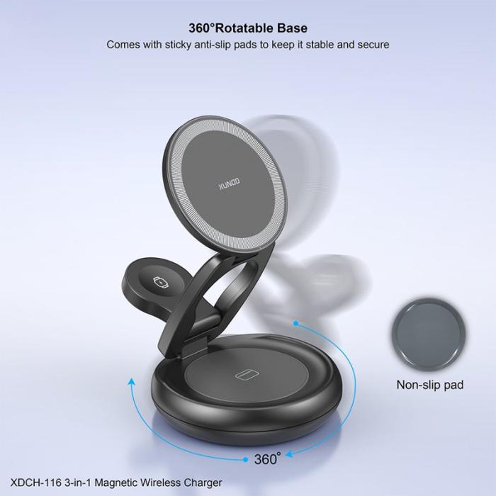OEM - XUNDD XDCH-116 3-i-1 Magnetisk Trådlös Laddare för Mobil / Hörlurar / Klocka