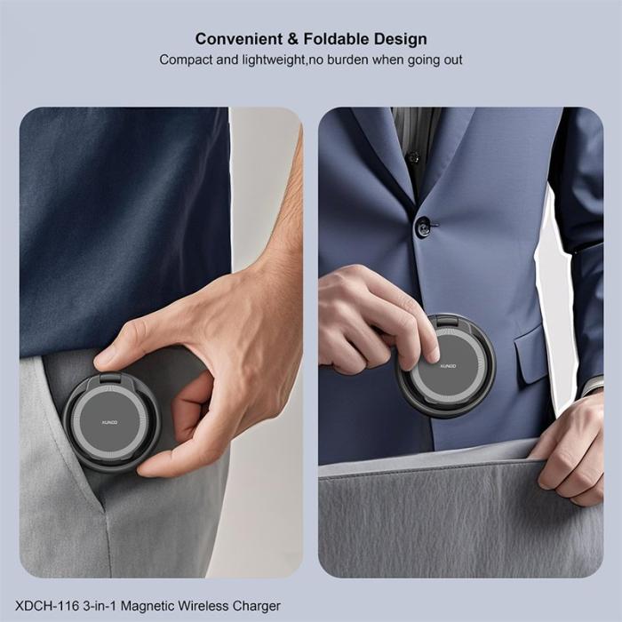 OEM - XUNDD XDCH-116 3-i-1 Magnetisk Trådlös Laddare för Mobil / Hörlurar / Klocka