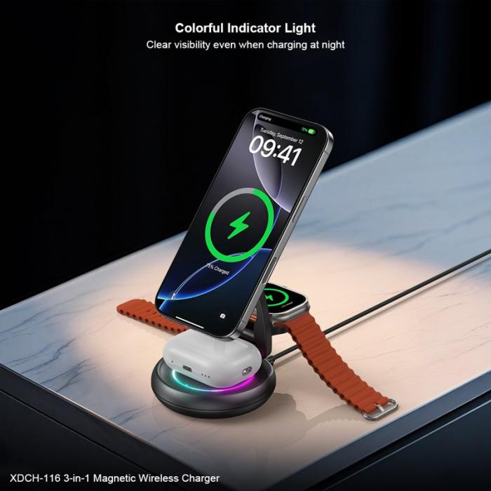 OEM - XUNDD XDCH-116 3-i-1 Magnetisk Trådlös Laddare för Mobil / Hörlurar / Klocka