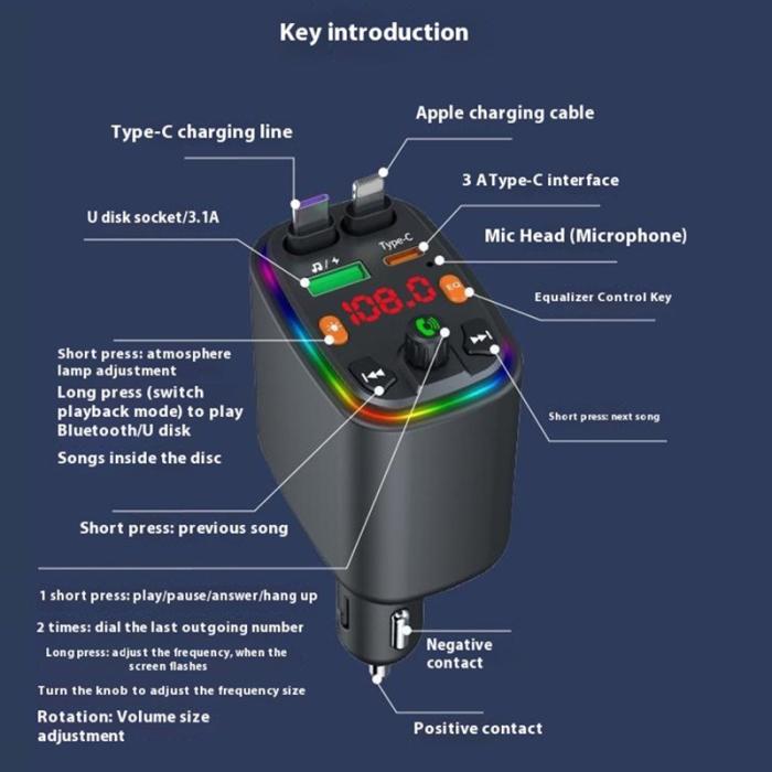 OEM - Y10 Biladapter FM-sändare Bluetooth-kompatibel MP3-spelare med Type C
