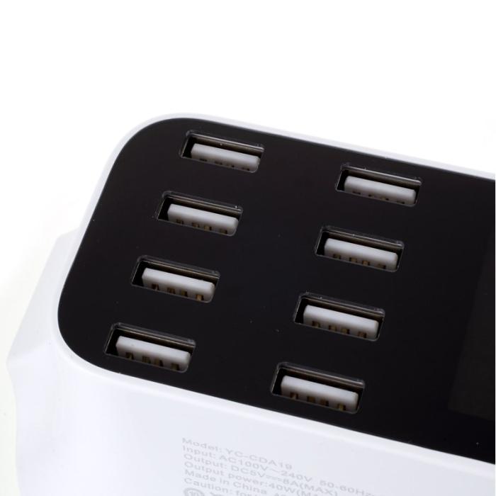 OEM - YC-CDA19 Dockningsstation 8-Port USB Laddare med LED-display - EU-kontakt