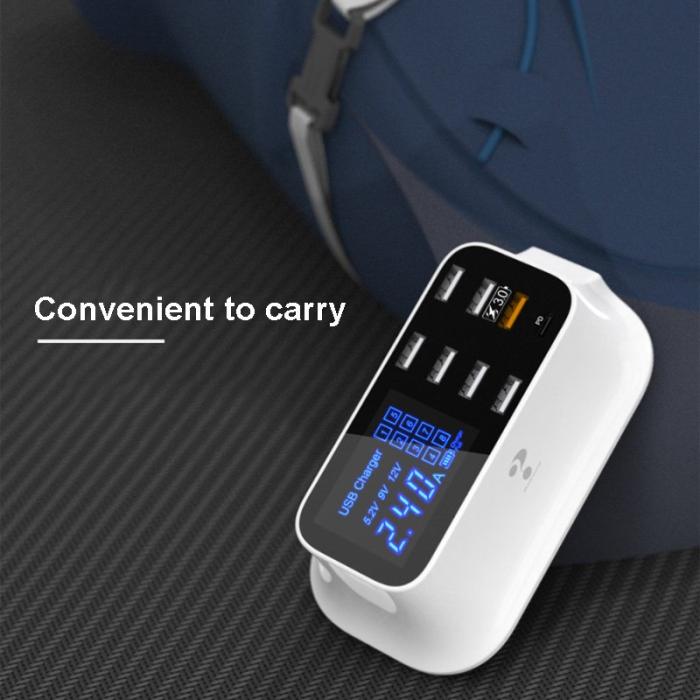 OEM - YC-CDA19Q 75W 8-portars USB Snabbladdare med skärm - EU-kontakt