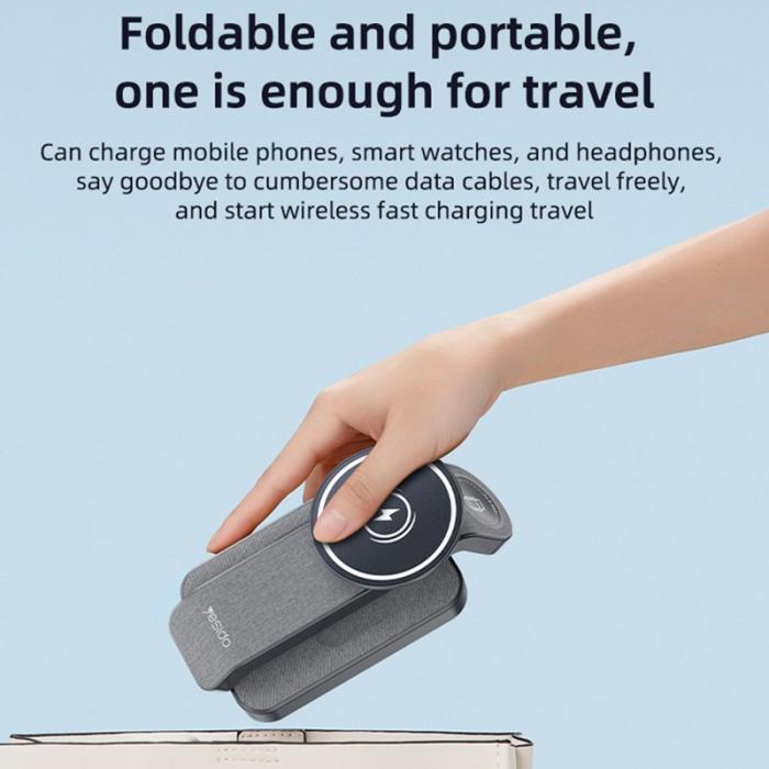 OEM - YESIDO DS26 Fällbar Laddningsställ med Nattlampa för Telefon och Klocka