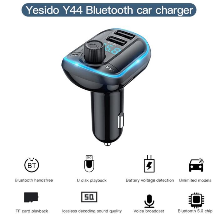 OEM - YESIDO Y44 Bluetooth FM-sändare för bil med 2 USB-portar och ljudadapter