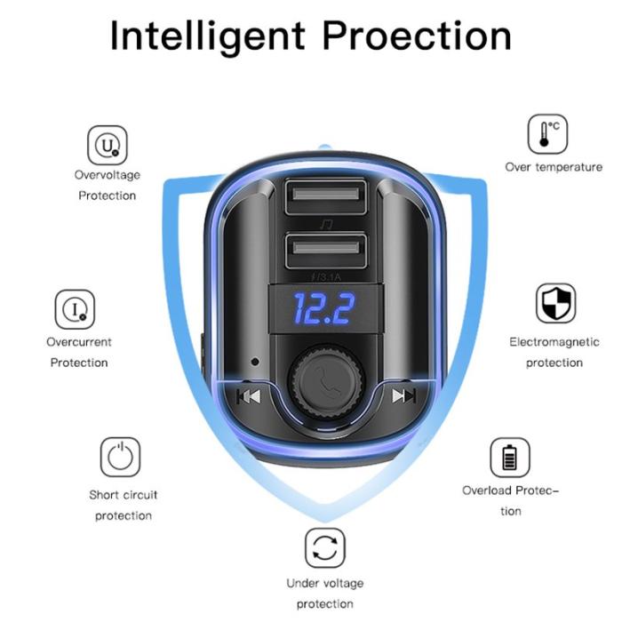 OEM - YESIDO Y44 Bluetooth FM-sändare för bil med 2 USB-portar och ljudadapter