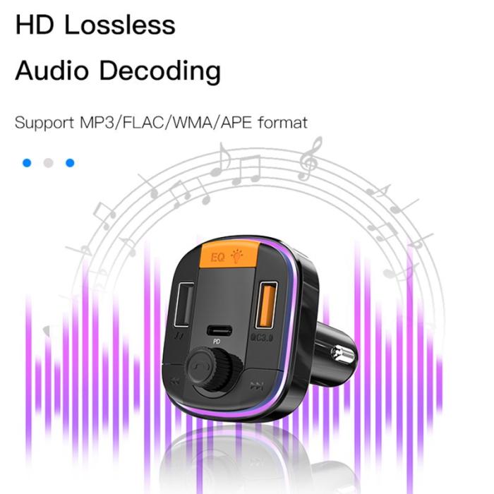 OEM - YESIDO Y45 Bluetooth 5.0 Trådlös FM-sändare Billaddare med färgglatt ljus