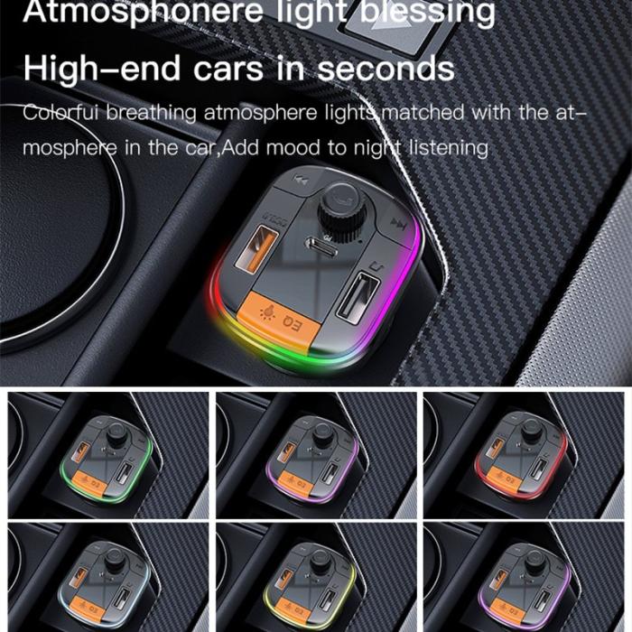 OEM - YESIDO Y45 Bluetooth 5.0 Trådlös FM-sändare Billaddare med färgglatt ljus