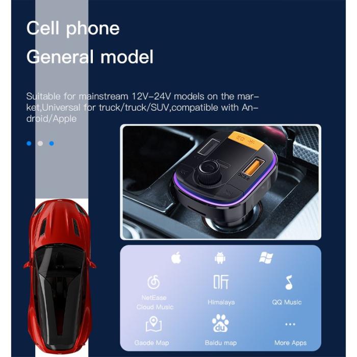 OEM - YESIDO Y45 Bluetooth 5.0 Trådlös FM-sändare Billaddare med färgglatt ljus