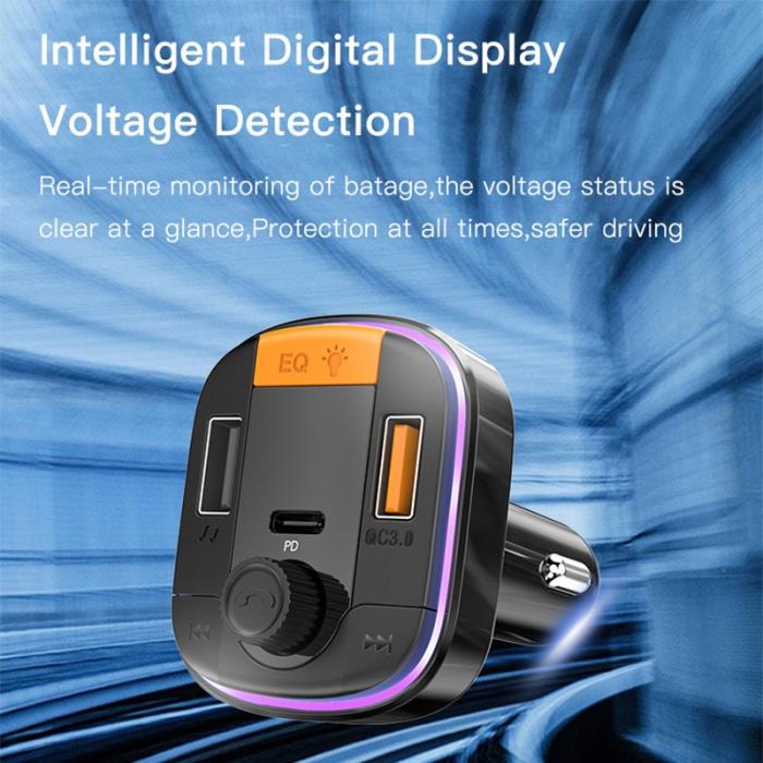 OEM - YESIDO Y45 Bluetooth 5.0 Trådlös FM-sändare Billaddare med färgglatt ljus