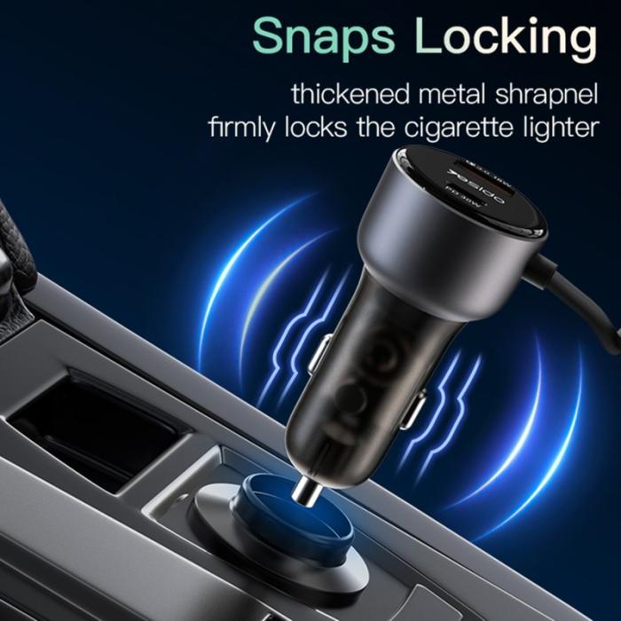 OEM - YESIDO Y57 Snabbladdare för bil 50W med spiral Lightning kabel