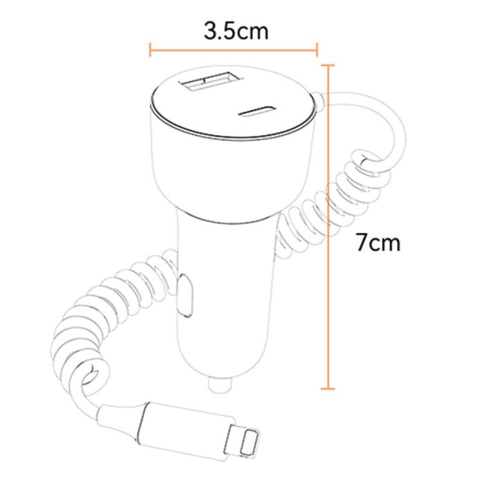 OEM - YESIDO Y57 Snabbladdare för bil 50W med spiral Lightning kabel