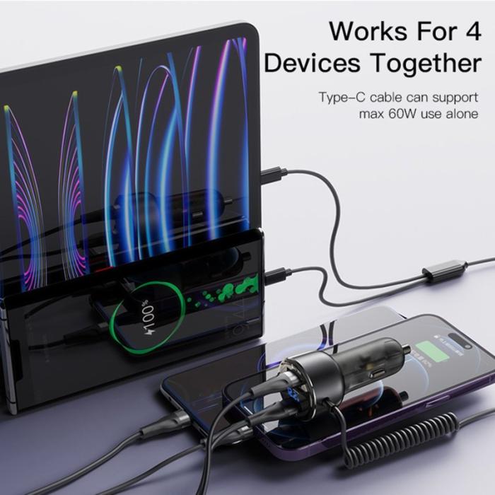 OEM - YESIDO Y58 Snabbladdare med digital display och Lightning/Type-C kabel 60W