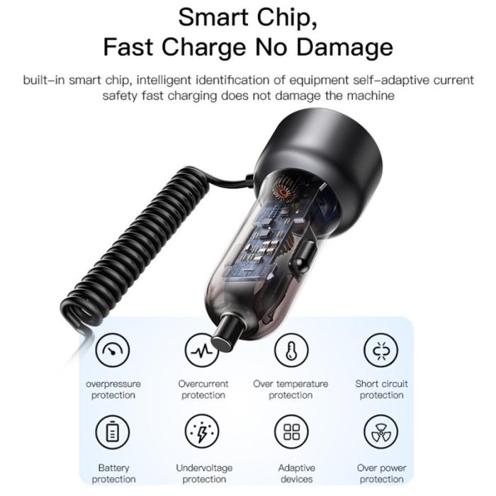 OEM - YESIDO Y58 Snabbladdare med digital display och Lightning/Type-C kabel 60W