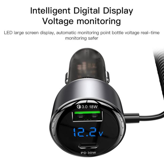 OEM - YESIDO Y58 Snabbladdare med digital display och Lightning/Type-C kabel 60W