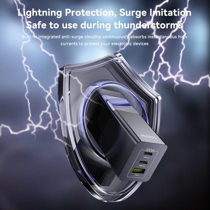 OEM - YESIDO YC77 GaN Skrivbordsladdare USB+2 Type-C - EU Kontakt