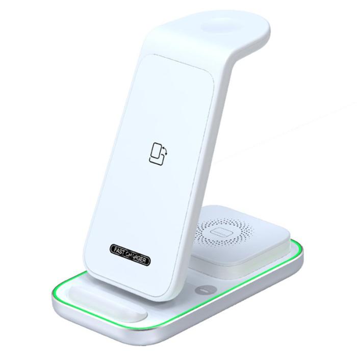 OEM - 3-i-1 15W trådlös laddare med nattlampa för iPhone, Apple Watch - Vit