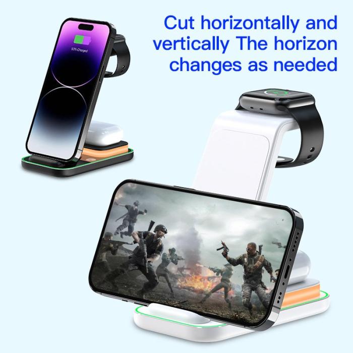 OEM - 3-i-1 15W trådlös laddare med nattlampa för iPhone, Apple Watch - Vit