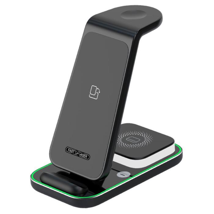 OEM - 3-i-1 15W trådlös laddare med nattlampa för iPhone, svart