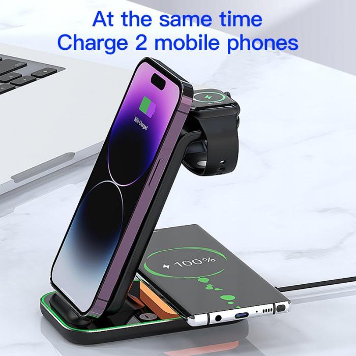 OEM - 3-i-1 15W trådlös laddare med nattlampa för iPhone, svart