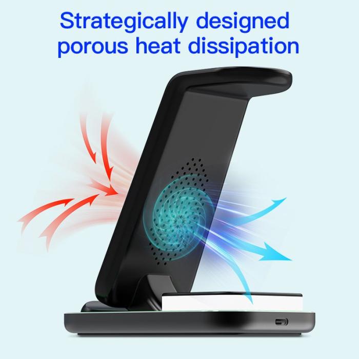 OEM - 3-i-1 15W trådlös laddare med nattlampa för iPhone, svart