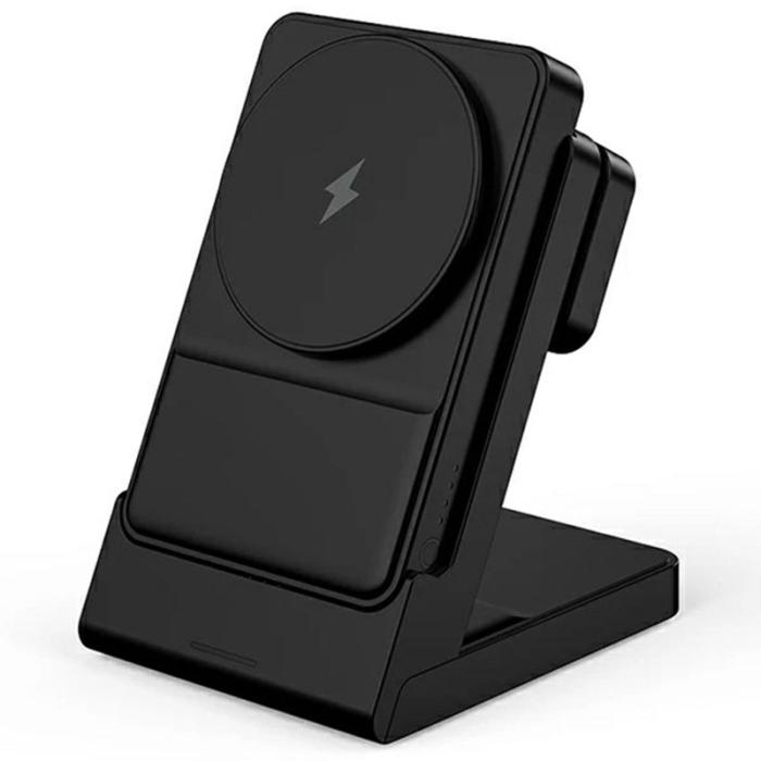 OEM - 3-i-1 laddningsställ för klocka, hörlurar, mobil - 15W, svart+svart