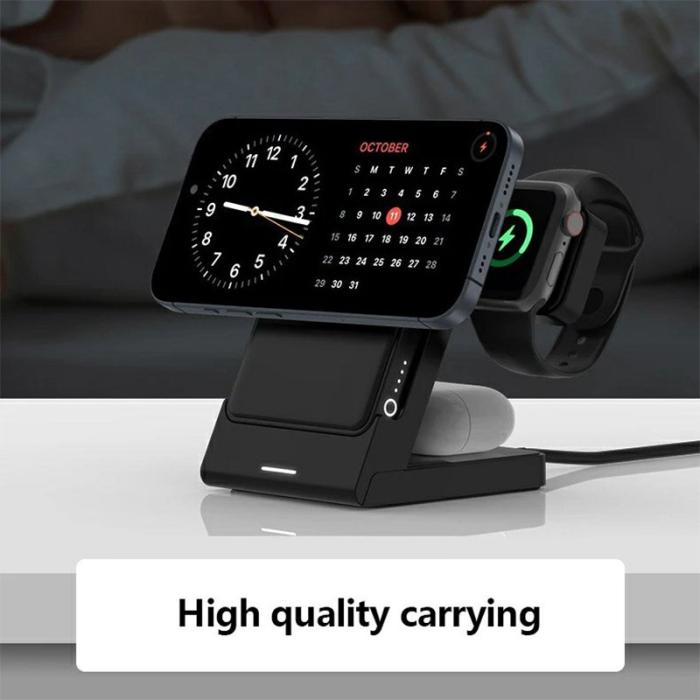 OEM - 3-i-1 laddningsställ för klocka, hörlurar och mobil - Vit+Grå